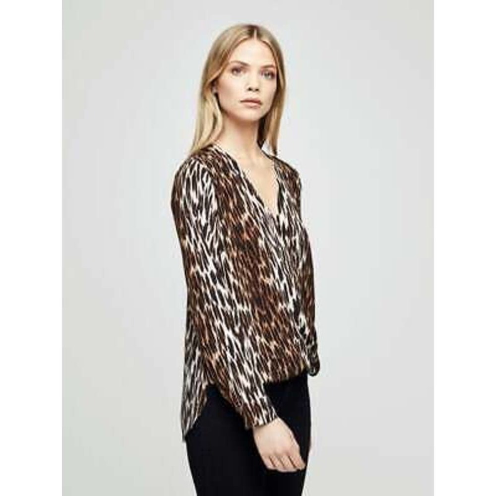 L'AGENCE Kyla Silk Leopard Print Faux Wrap Blouse Sz XS